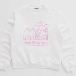 (M) NWT $225 Madhappy Miami Store Exclusive Fleece Crewneck White Pink‎